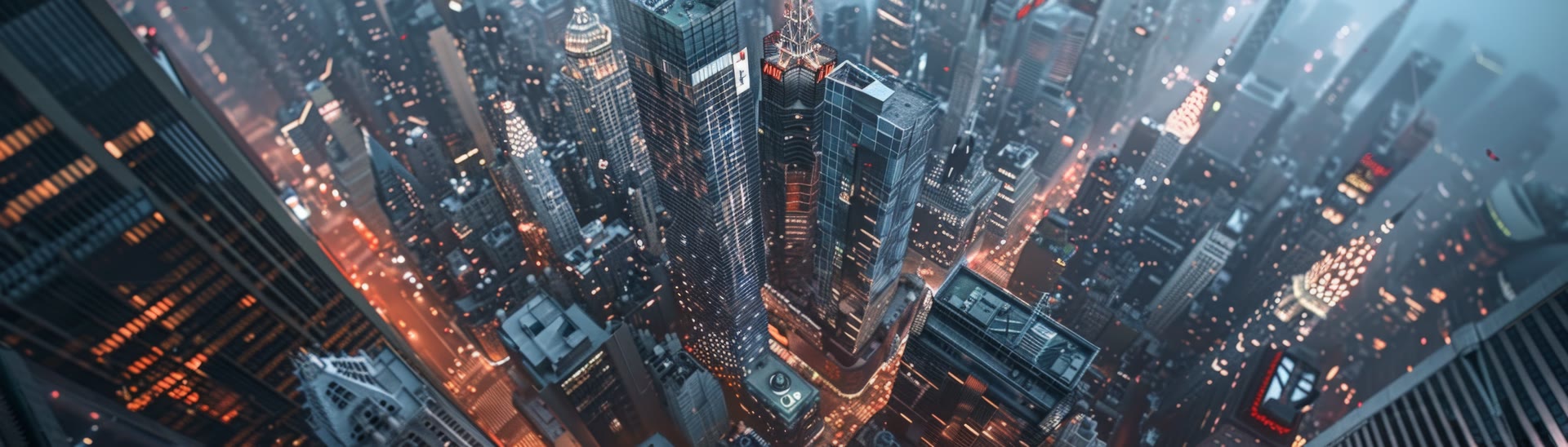 Aerial view of an illuminated city skyline at night