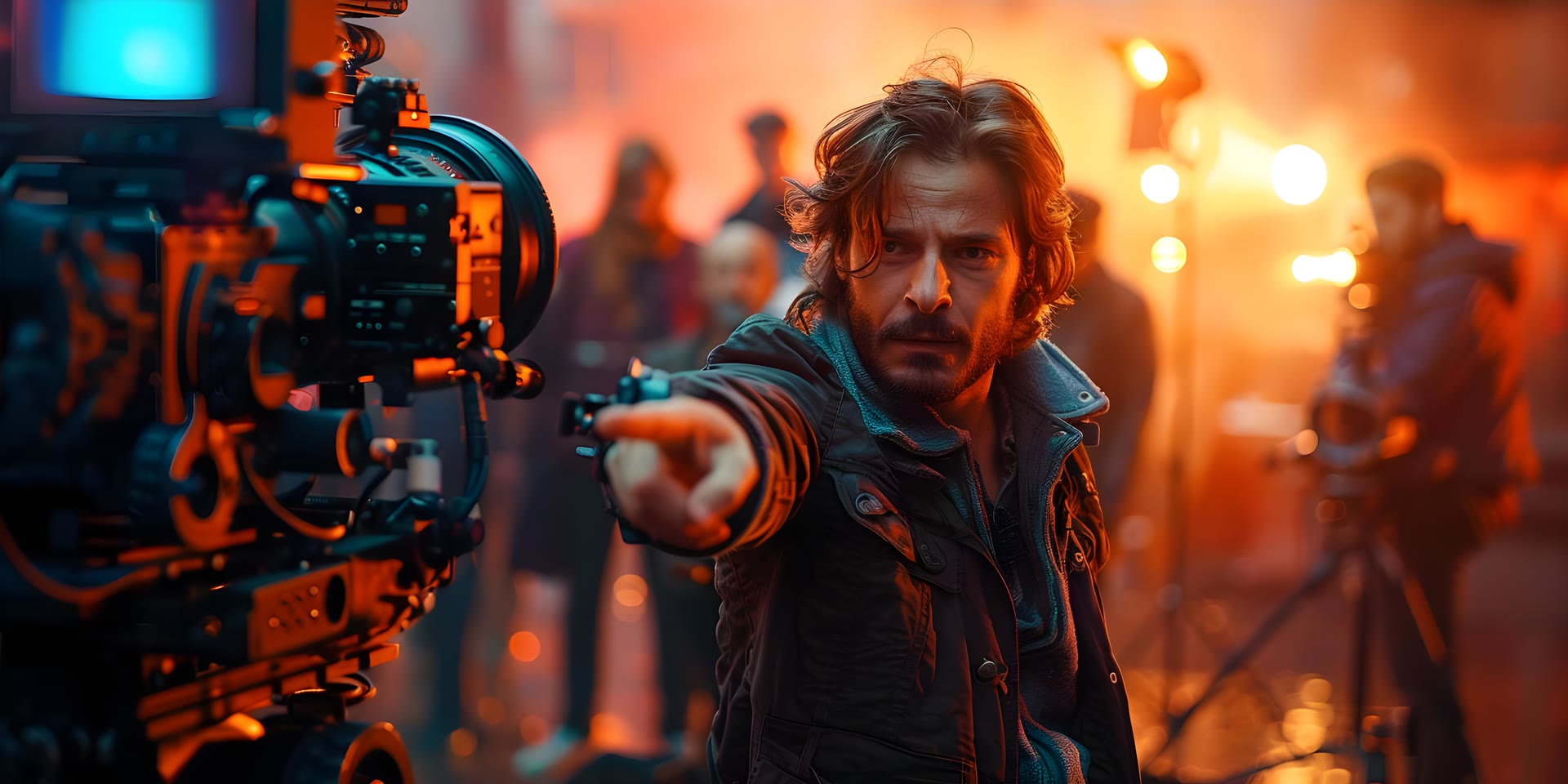 Film director and assistants on a high-budget production set